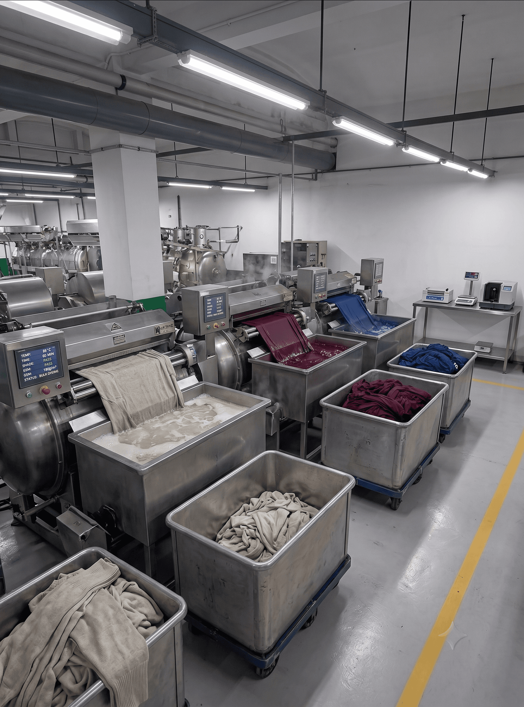 Fabric dyed to the buyer's approved shade under controlled conditions